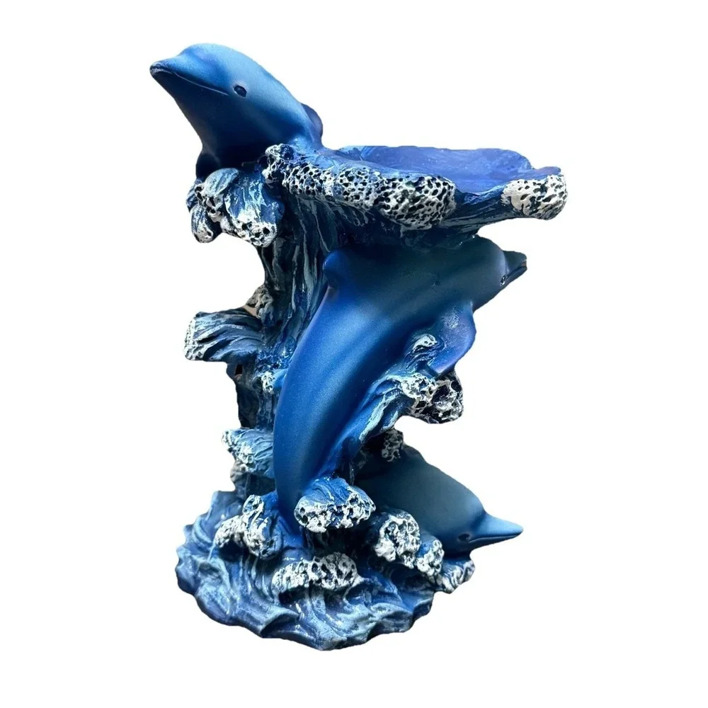 Blue Dolphin 3D Figurine Porpoise Riding the Waves 1999 Trinket Candle Holder
